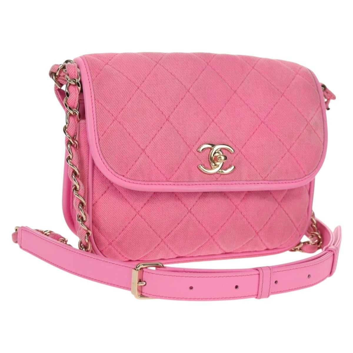 Chanel Flap Messenger Bag Quilted Denim Pink Canvas Shoulder Bag Bag (Authentic Pre-Loved)