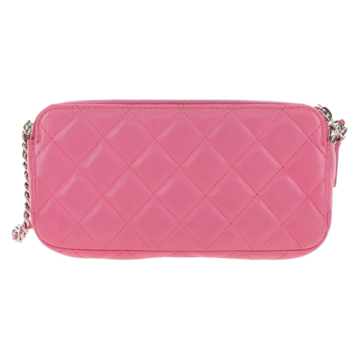 Chanel Double Zip Clutch With Chain Quilted Lambskin Pink Leather Shoulder Bag Bag (Authentic Pre-Loved)