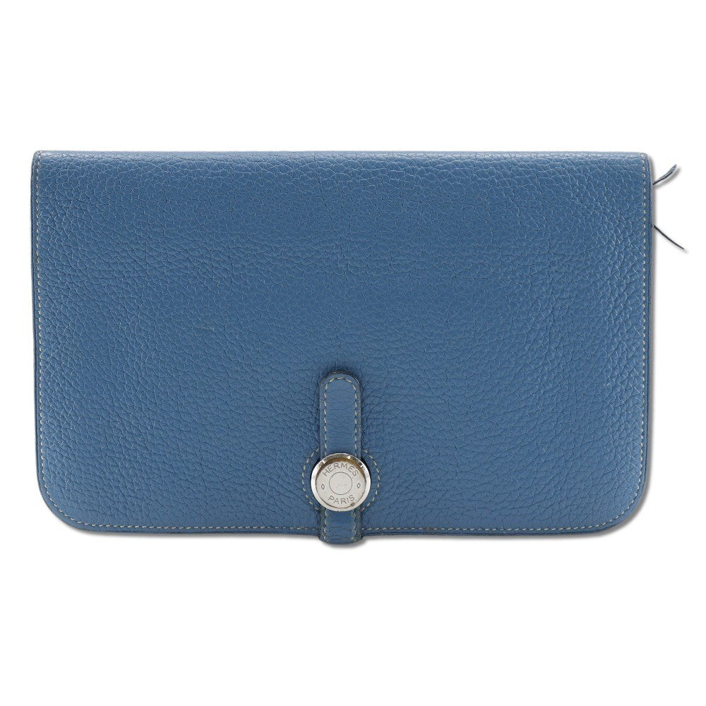 Hermes Dogon Duo Combined Wallet Leather Blue Leather Wallets Accessory (Authentic Pre-Loved)