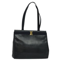 Salvatore Ferragamo Vintage Vara Bow Tote Lizard Embossed Leather Navy Leather Tote Bag Bag (Authentic Pre-Loved)