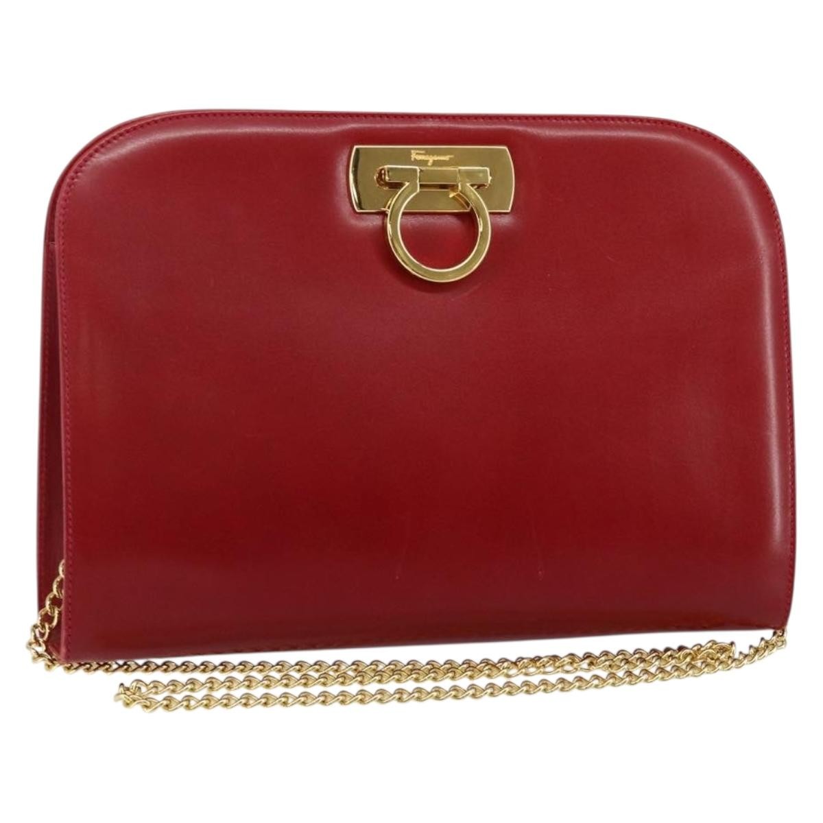Salvatore Ferragamo Vintage Gancini Chain Shoulder Bag Leather Red Leather Bag (Authentic Pre-Loved)