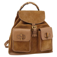 Gucci Vintage Bamboo Backpack Suede Brown Suede Backpack Bag (Authentic Pre-Loved)