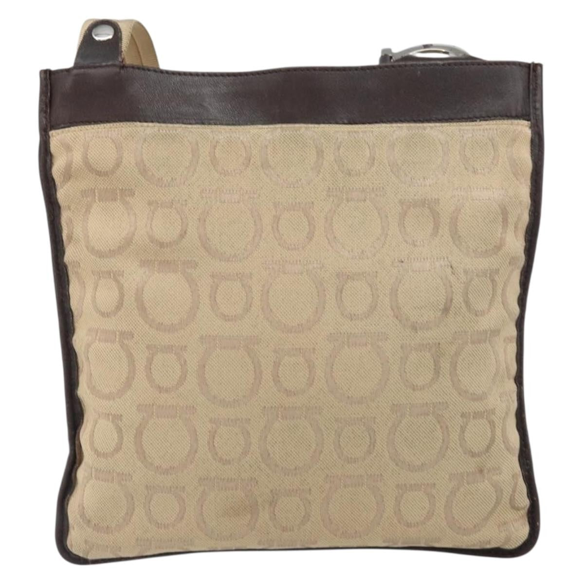 Salvatore Ferragamo Gancini Shoulder Bag Canvas Beige Canvas Shoulder Bag Bag (Authentic Pre-Loved)