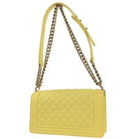 Chanel Boy Flap Bag Quilted Lambskin Yellow Leather Shoulder Bag Bag (Authentic Pre-Loved)