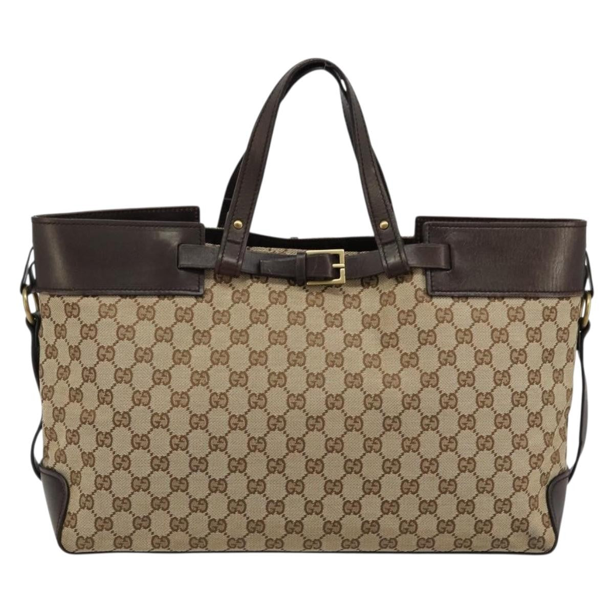 Gucci Gucci Belted Bucket Tote Gg Canvas With Leather Beige Canvas Tote Bag Bag (Authentic Pre-Loved)