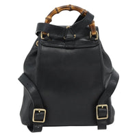 Gucci Vintage Bamboo Backpack Leather Black Leather Backpack Bag (Authentic Pre-Loved)
