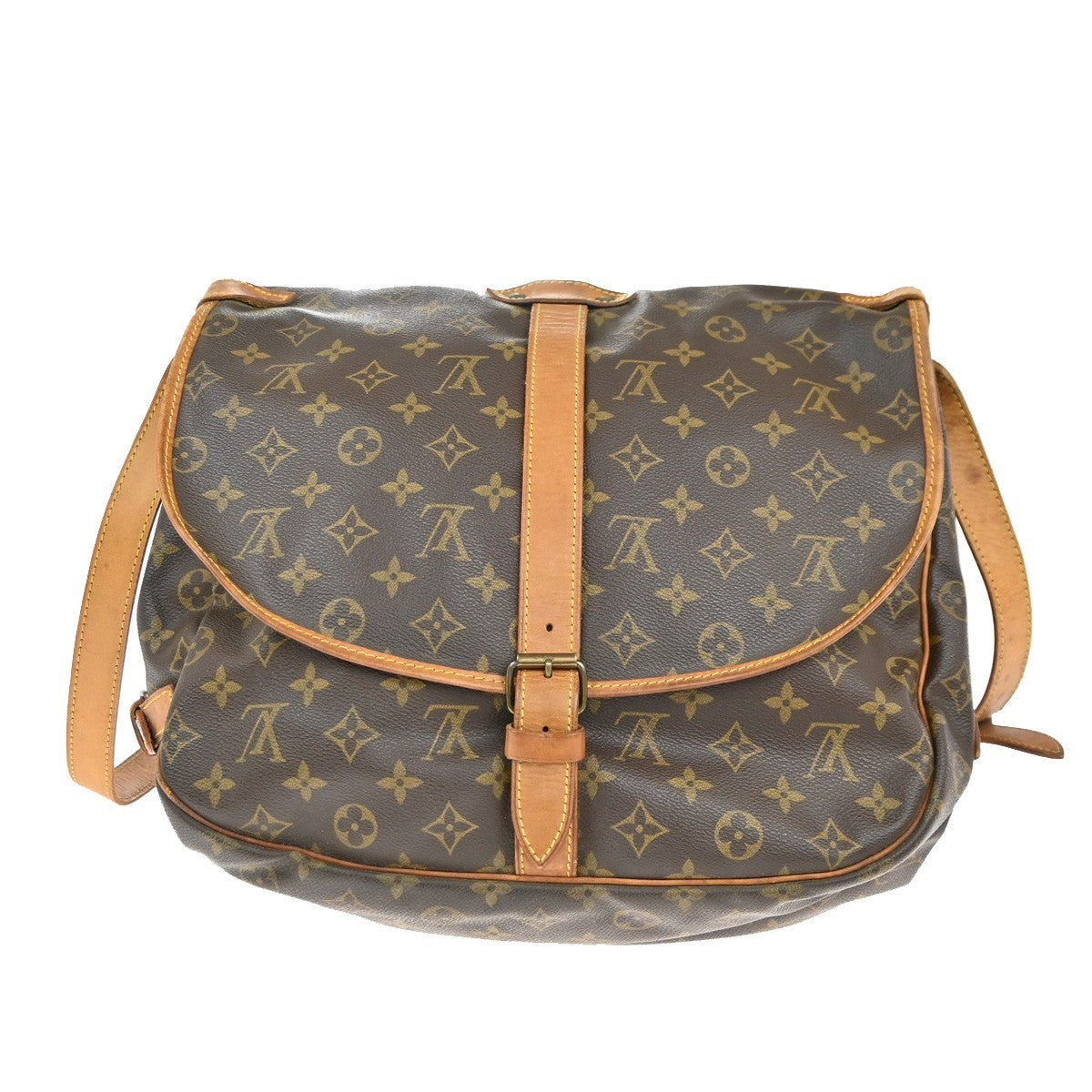 Louis Vuitton Saumur Handbag Monogram Canvas Brown Leather Shoulder Bag Bag (Authentic Pre-Loved)