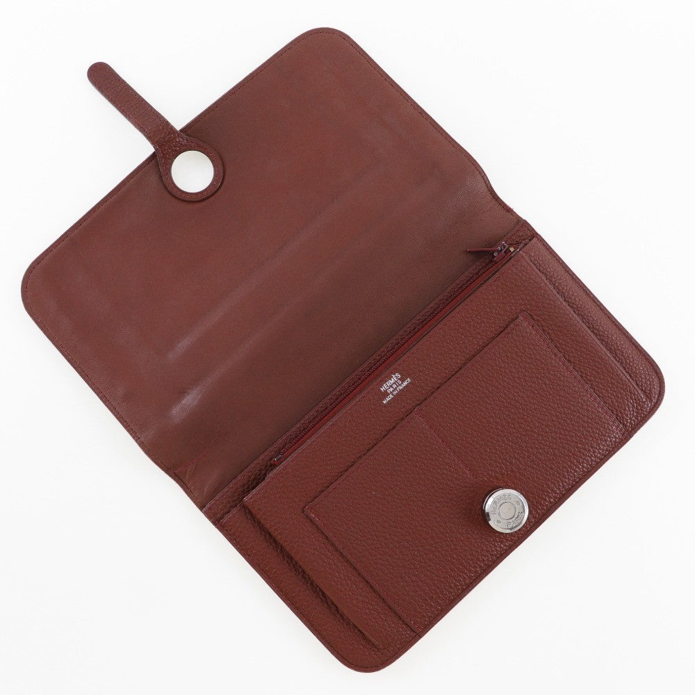 Hermes Dogon Duo Combined Wallet Leather Burgundy Leather Wallets Accessory (Authentic Pre-Loved)
