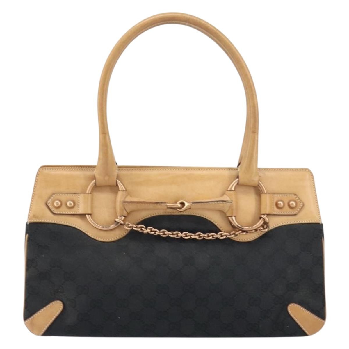 Gucci Horsebit Bracket Tote Gg Canvas Black Canvas Tote Bag Bag (Pre-Loved)