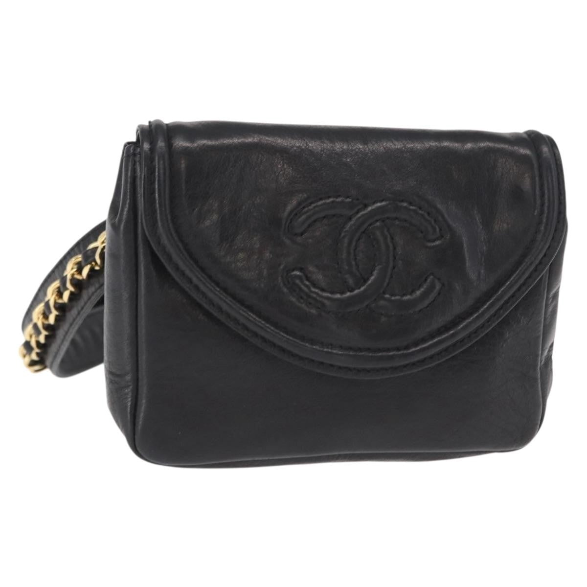 Chanel Chain Envelope Belt Bag Quilted Calfskin Black Leather Clutche & Pouche Bag (Authentic Pre-Loved)