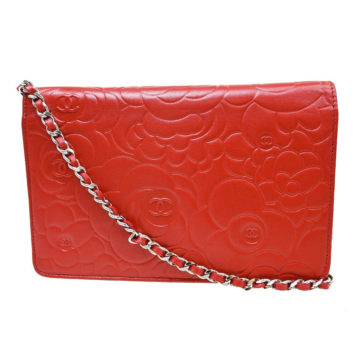 Chanel Chanel Wallet On Chain Camellia Lambskin Red Leather Clutche & Pouche Bag (Pre-Loved)