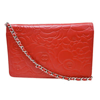 Chanel Chanel Wallet On Chain Camellia Lambskin Red Leather Clutche & Pouche Bag (Pre-Loved)