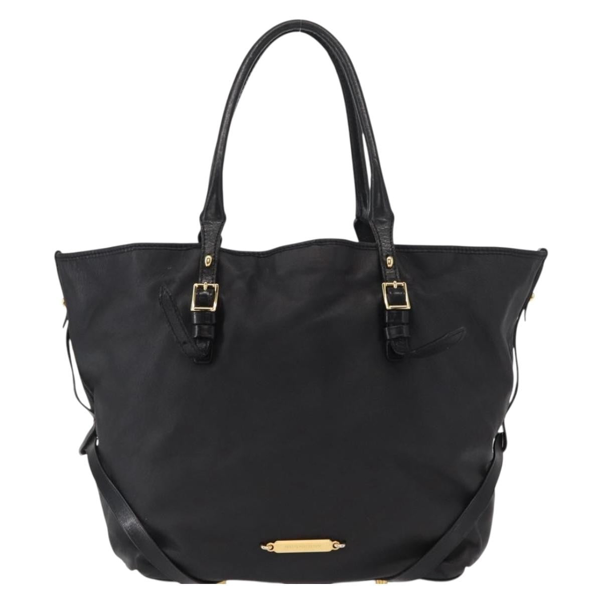Burberry Vintage Tote Leather Black Leather Tote Bag Bag (Authentic Pre-Loved)