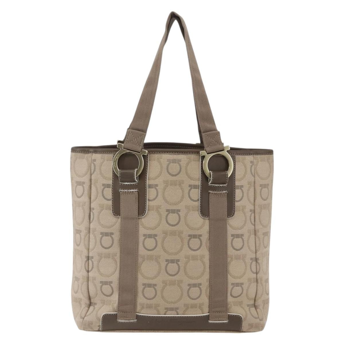 Salvatore Ferragamo Gancini Tote Gancini Canvas Beige Canvas Tote Bag Bag (Authentic Pre-Loved)