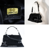 Chanel Vintage Cc Side Belted Bowler Bag Check Embossed Velvet Black Velvet Shoulder Bag Bag (Pre-Loved)