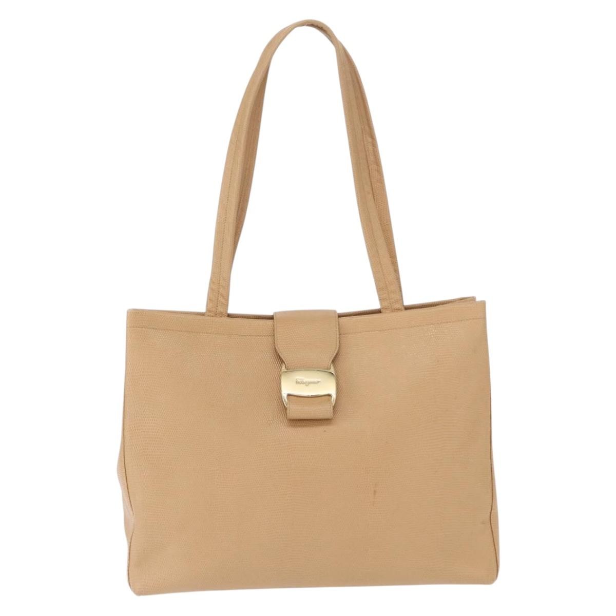 Salvatore Ferragamo Vala Tote Leather Beige Leather Tote Bag Bag (Pre-Loved)