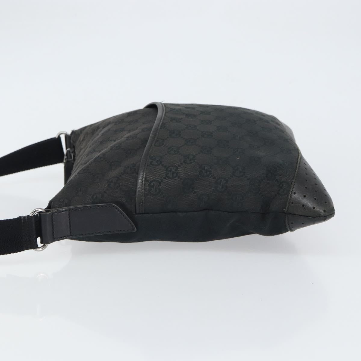 Gucci Zip Messenger Bag Gg Canvas With Perforated Leather Black Canvas Shoulder Bag Bag (Authentic Pre-Loved)