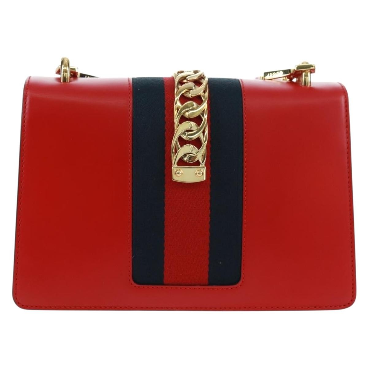 Gucci Sylvie Shoulder Bag Leather Red Leather Shoulder Bag Bag (Authentic Pre-Loved)