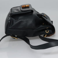 Gucci Vintage Bamboo Backpack Leather Black Leather Backpack Bag (Authentic Pre-Loved)
