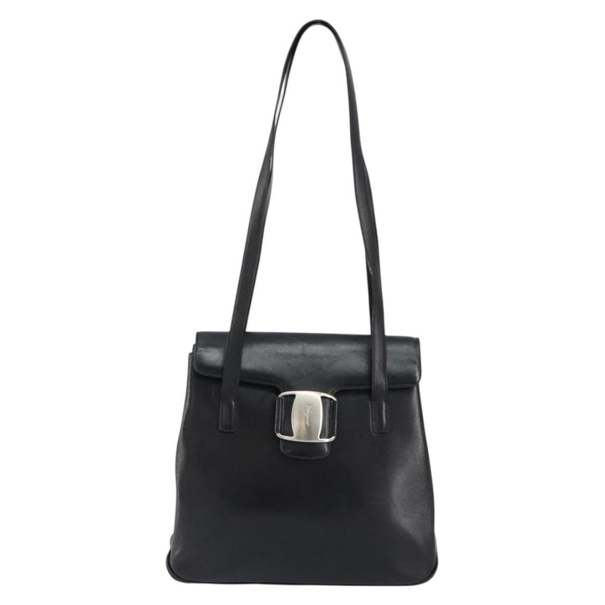 Salvatore Ferragamo Vala Shoulder Bag Leather Black Leather Tote Bag Bag (Authentic Pre-Loved)