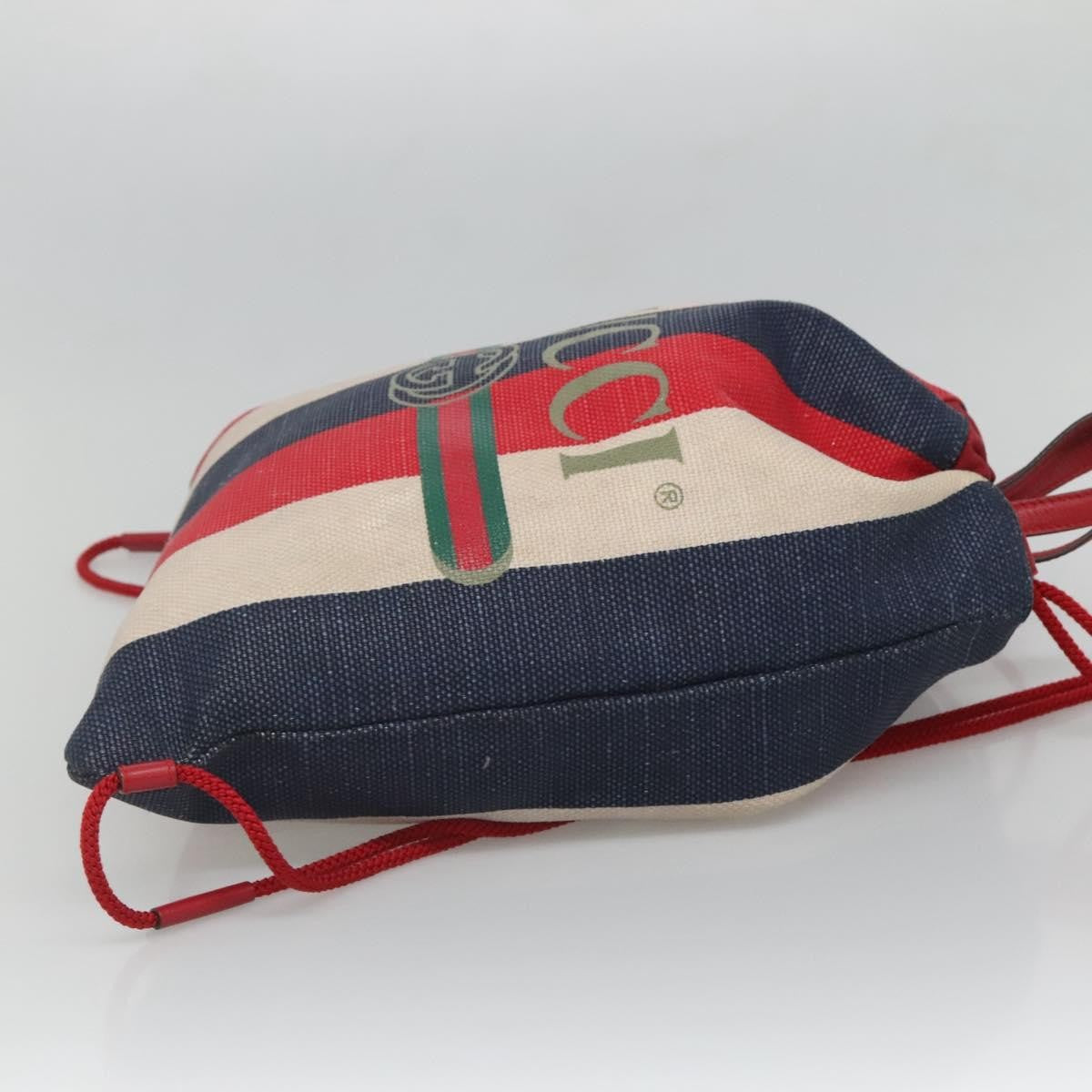 Gucci Logo Drawstring Backpack Striped Canvas Multicolour Canvas Backpack Bag (Authentic Pre-Loved)