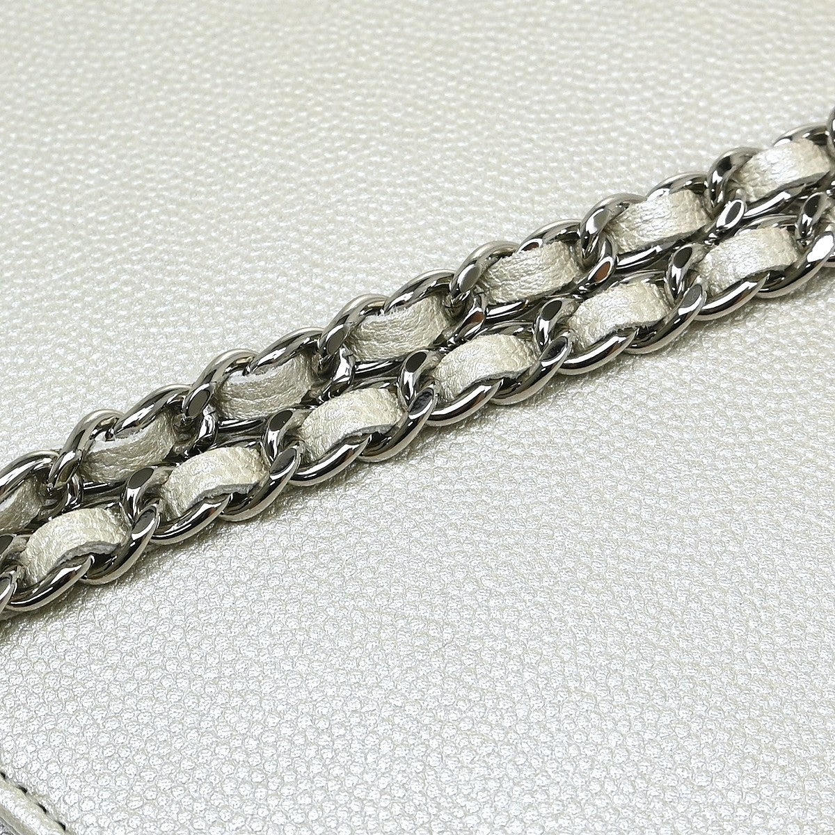 Chanel Timeless Wallet On Chain Textured Leather Silver Calfskin Wallets Accessory (Authentic Pre-Loved)