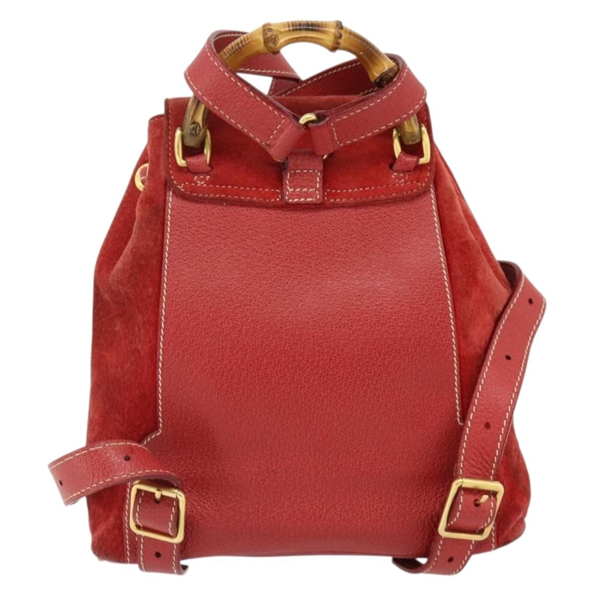 Gucci Gucci Bamboo Backpack Daim Red Suede Backpack Bag (Authentic Pre-Loved)