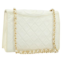 Chanel Vintage Cc Full Flap Bag Quilted Lambskin White Leather Shoulder Bag Bag (Pre-Loved)