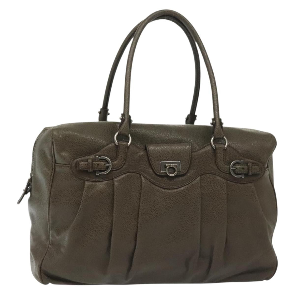 Salvatore Ferragamo Gancini Buckle Shoulder Bag Leather Khaki Leather Bag (Authentic Pre-Loved)