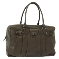 Salvatore Ferragamo Gancini Buckle Shoulder Bag Leather Khaki Leather Bag (Authentic Pre-Loved)