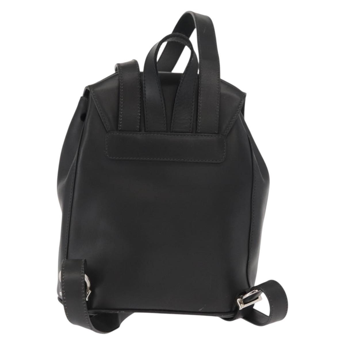 Salvatore Ferragamo Gancini Flap Drawstring Backpack Leather Black Leather Backpack Bag (Authentic Pre-Loved)