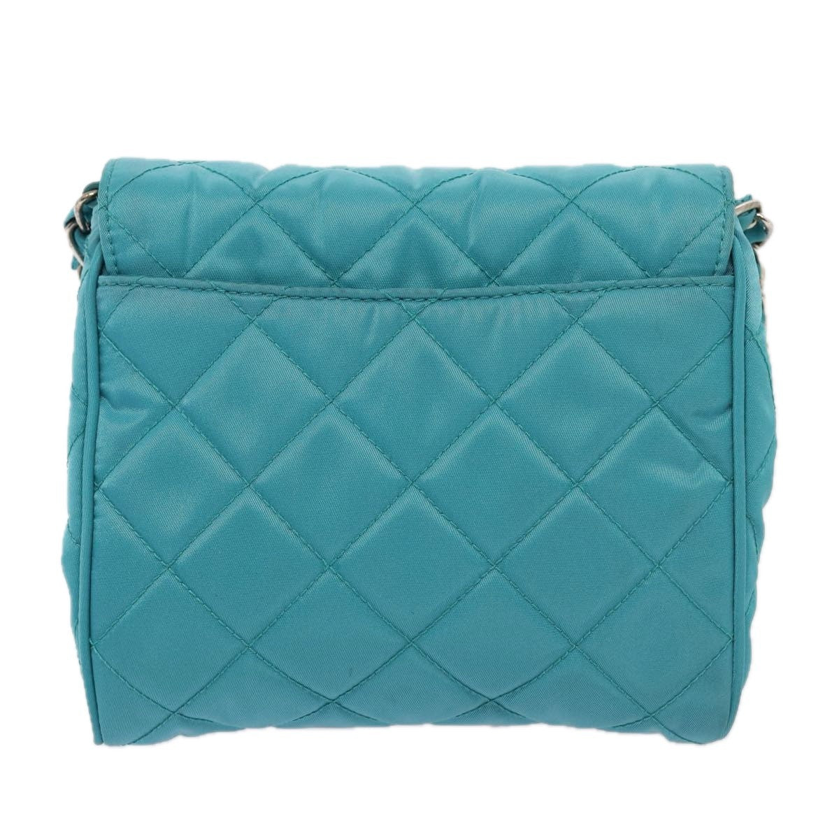 Prada Pushlock Chain Flap Bag Quilted Tessuto Turquoise Nylon Shoulder Bag Bag (Pre-Loved)