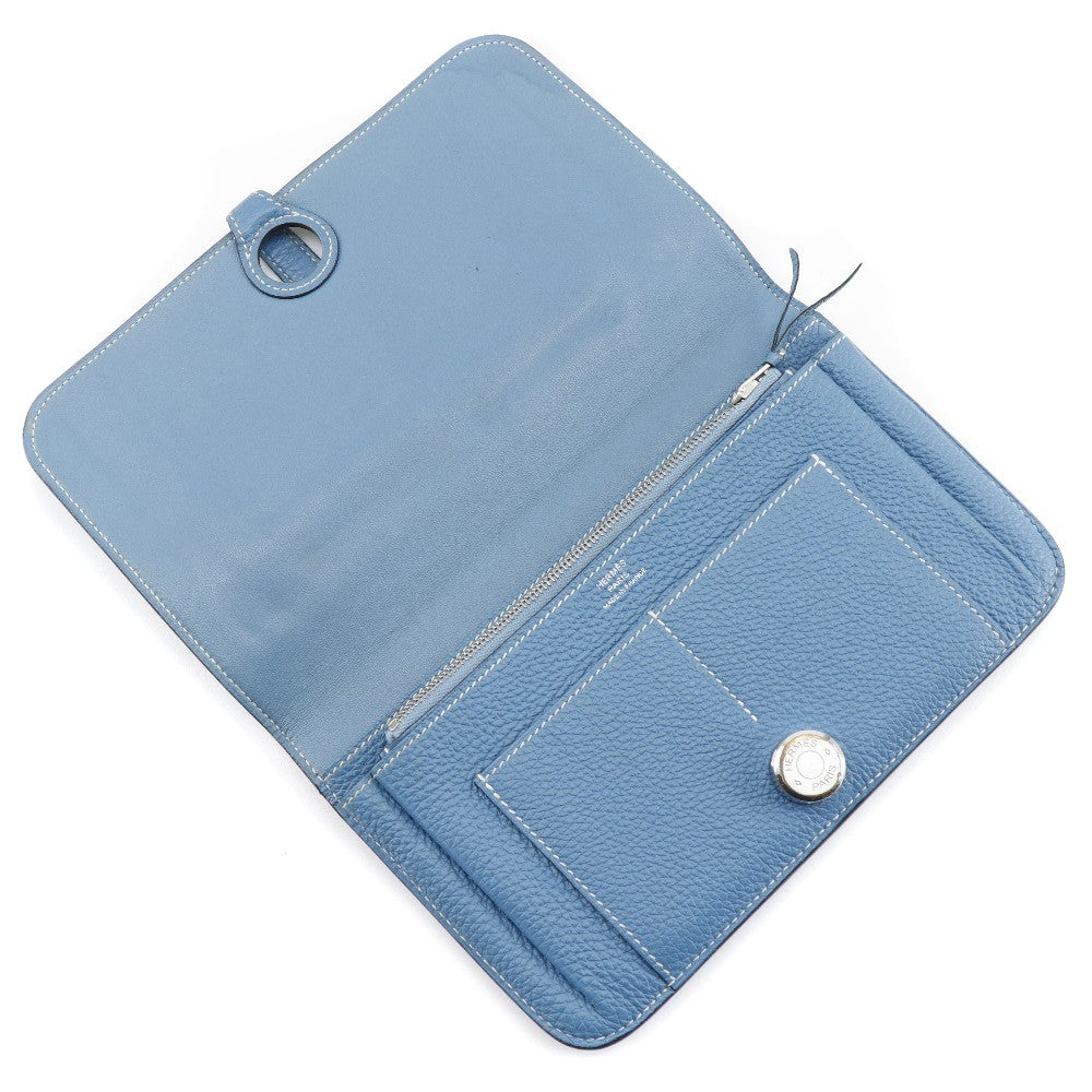 Hermes Dogon Duo Combined Wallet Leather Blue Leather Wallets Accessory (Authentic Pre-Loved)