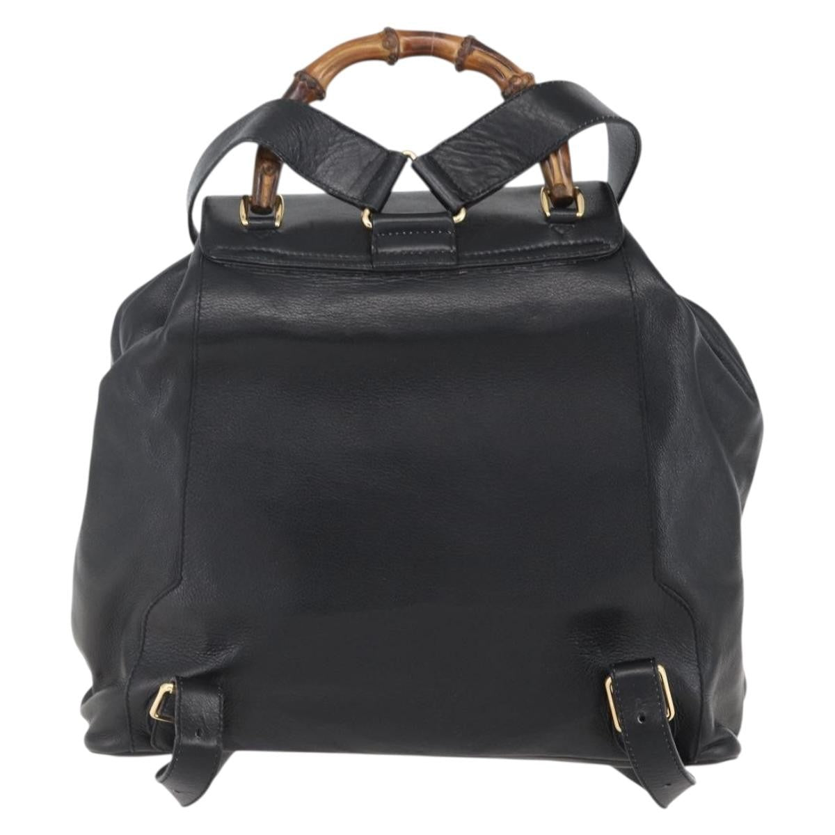 Gucci Vintage Bamboo Backpack Leather Black Leather Backpack Bag (Authentic Pre-Loved)