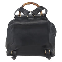 Gucci Vintage Bamboo Backpack Leather Black Leather Backpack Bag (Authentic Pre-Loved)
