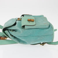 Gucci Vintage Bamboo Backpack Suede Green Suede Backpack Bag (Authentic Pre-Loved)