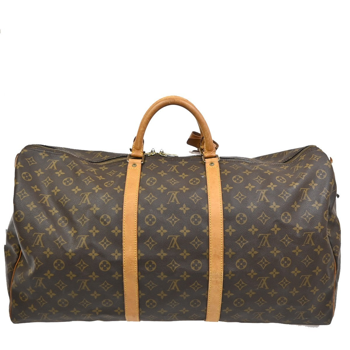 Louis Vuitton Keepall Bag Monogram Canvas Brown Leather Travel Bag Bag (Authentic Pre-Loved)