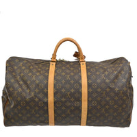Louis Vuitton Keepall Bag Monogram Canvas Brown Leather Travel Bag Bag (Authentic Pre-Loved)