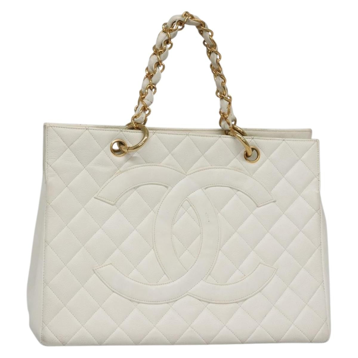 Chanel Vintage Grand Shopping Tote Quilted Caviar White Leather Bag (Authentic Pre-Loved)