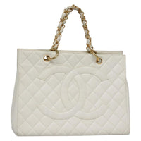 Chanel Vintage Grand Shopping Tote Quilted Caviar White Leather Bag (Authentic Pre-Loved)