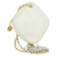 Chanel Vintage Diamond Tassel Crossbody Quilted Lambskin White Leather Clutche & Pouche Bag (Authentic Pre-Loved)