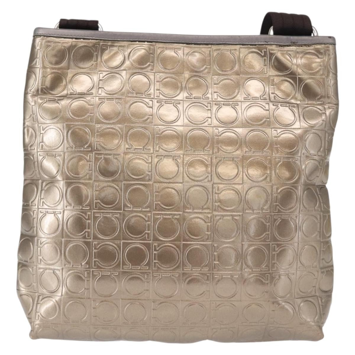 Salvatore Ferragamo Gancini Shoulder Bag Patent Leather Gold Patent_Leather Shoulder Bag Bag (Pre-Loved)