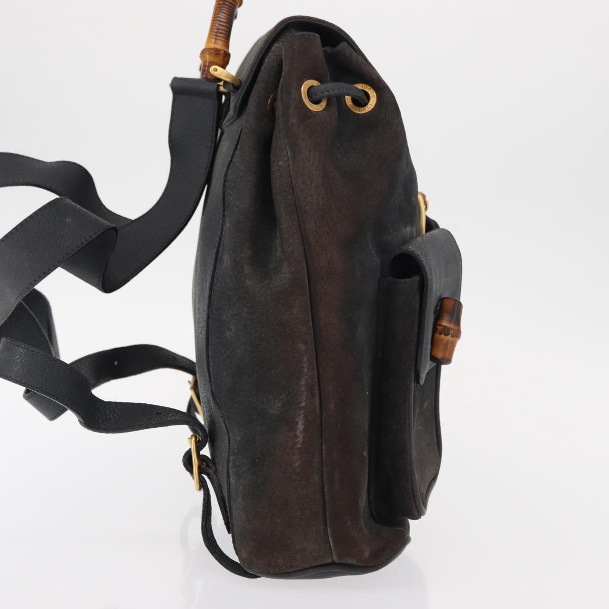 Gucci Vintage Bamboo Backpack Suede Navy Suede Backpack Bag (Authentic Pre-Loved)