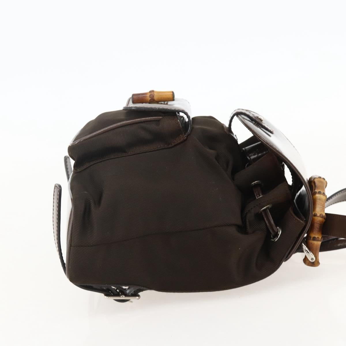 Gucci Vintage Bamboo Backpack Nylon And Patent Leather Brown Nylon Backpack Bag (Authentic Pre-Loved)