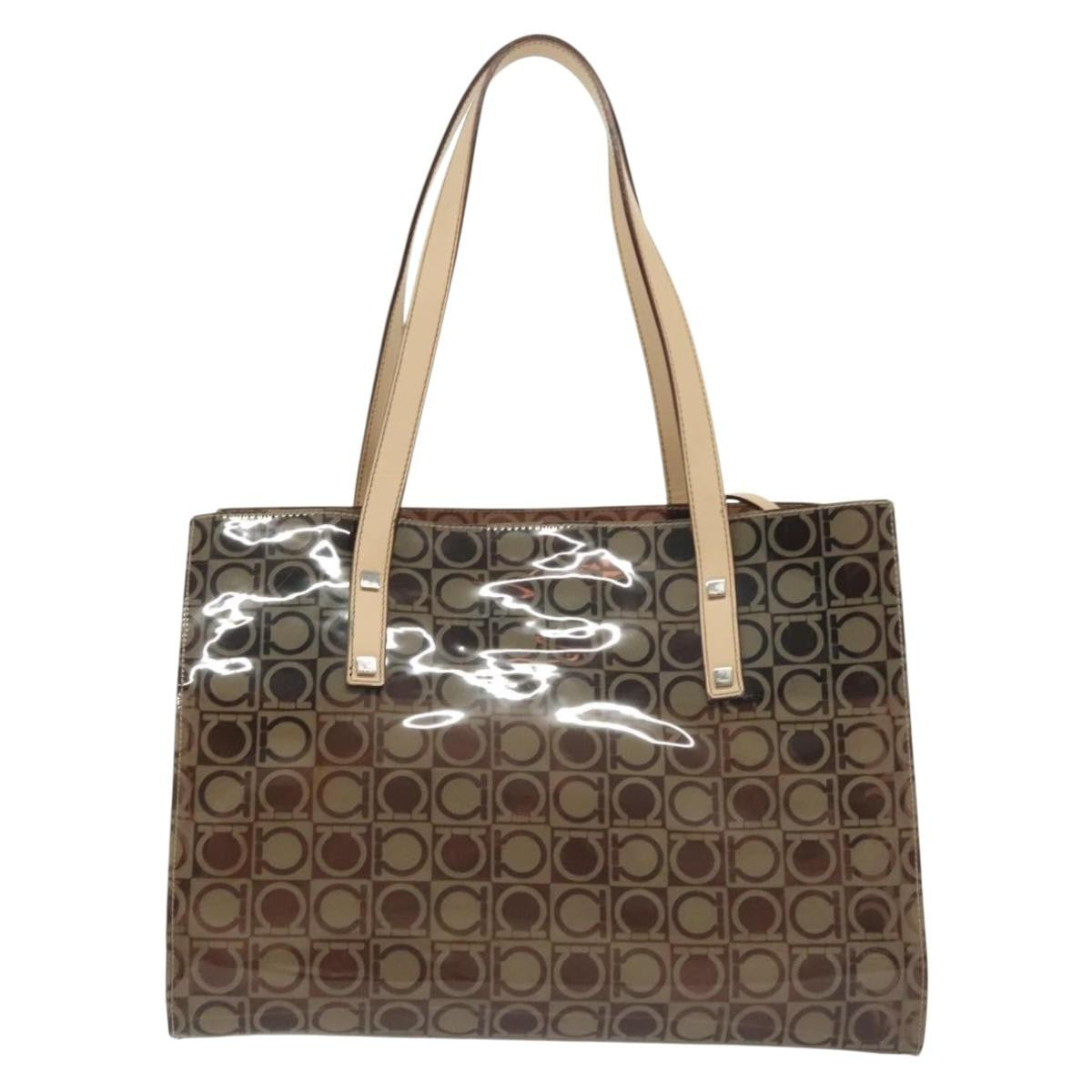 Salvatore Ferragamo Gancini Tote Vinyl Brown Plastic Tote Bag Bag (Authentic Pre-Loved)