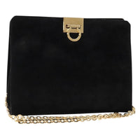 Salvatore Ferragamo Gancini Chain Shoulder Bag Suede Black Suede Shoulder Bag Bag (Pre-Loved)