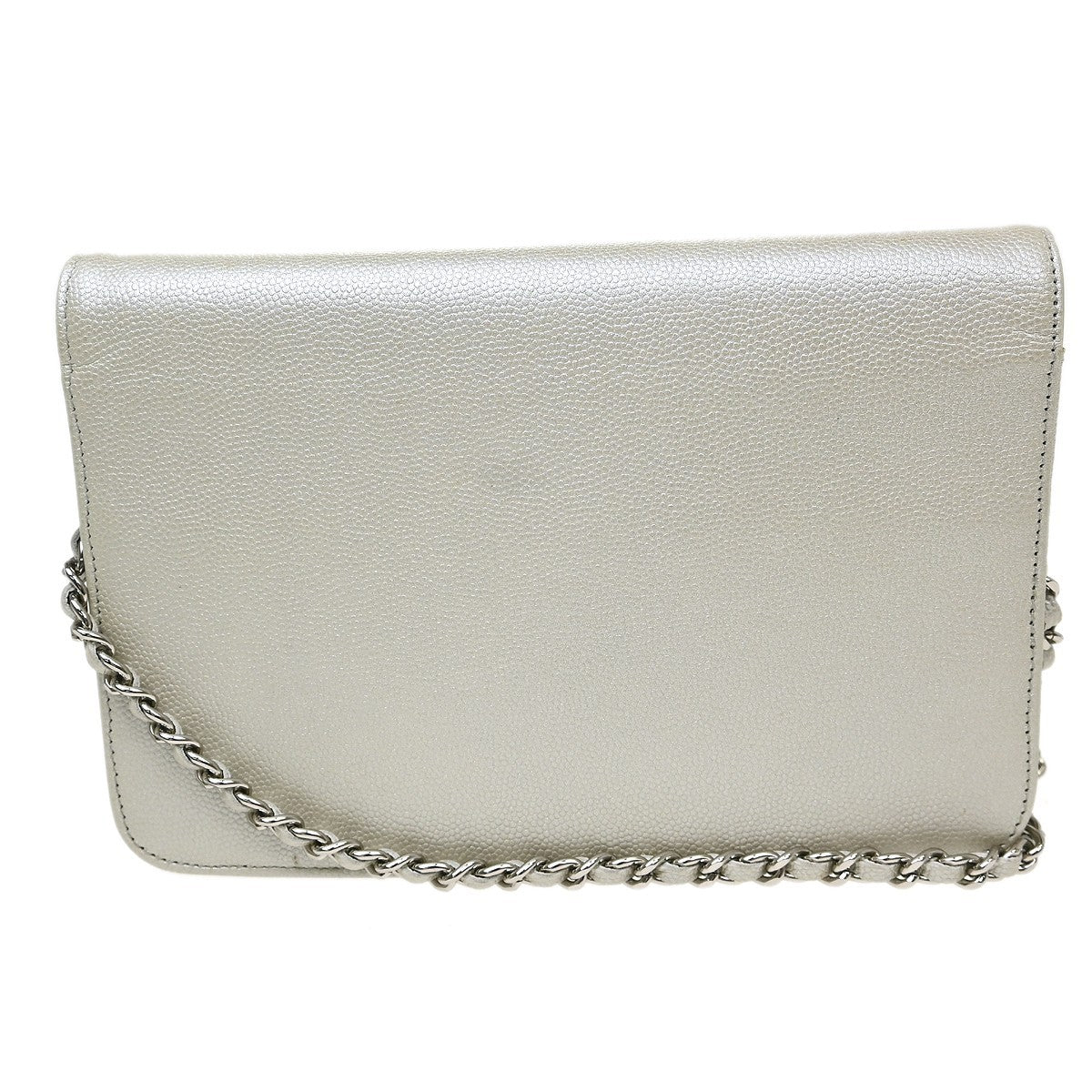Chanel Timeless Wallet On Chain Textured Leather Silver Calfskin Wallets Accessory (Authentic Pre-Loved)