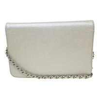 Chanel Timeless Wallet On Chain Textured Leather Silver Calfskin Wallets Accessory (Authentic Pre-Loved)