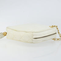Chanel Vintage Diamond Tassel Crossbody Quilted Lambskin White Leather Clutche & Pouche Bag (Authentic Pre-Loved)