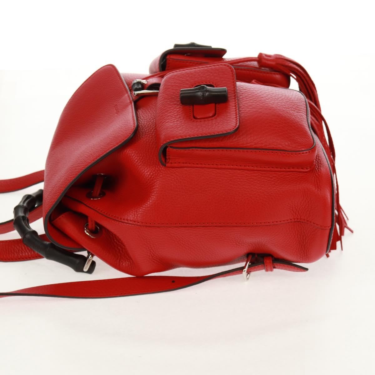 Gucci Bamboo Tassel Backpack Leather Red Leather Backpack Bag (Authentic Pre-Loved)